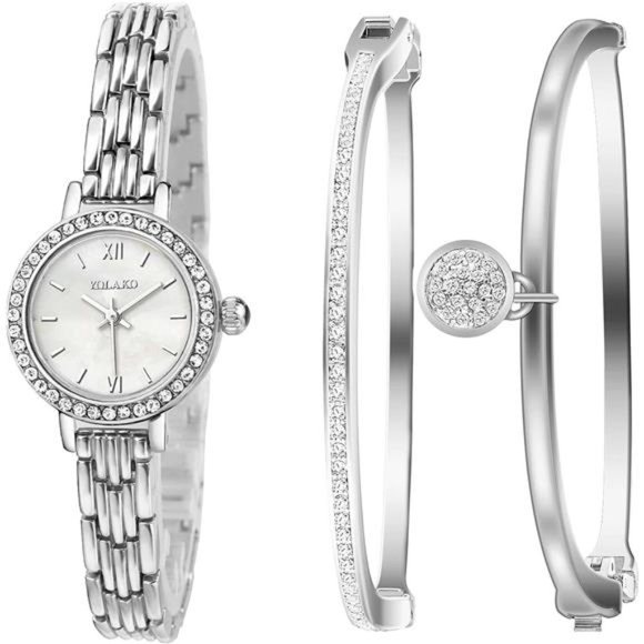 Elegant Watch and Bracelet Set for Women Rhinestone Wrist Watch, Silver 2 main image 7